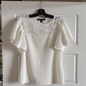 Marc New York White Pleated Blouse with Lace Detail